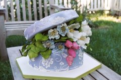 blue box cake with sugar flowers