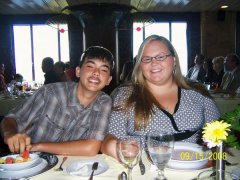 My brother, Chad, and I eating dinner....