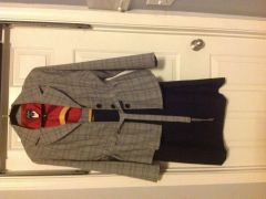 Black White And Red Plaid Jacket And Black Skirt   Belted