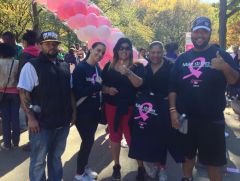 at the finish line, 5 miles completed.