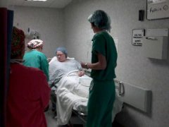The nurse thought it'd be a good idea to check my platelets. I thought this was pretty dumb, considering I'd already been given Heparin, an anti-clot drug that probably affects the count anyway. The skinny chick at the foot of my bed is Jen, Dr. Gersin's 