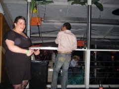 This is a few days in to my pre-op diet... Out for my roommate's birthday and trying to have fun despite being starving and not drinking... Around 265lbs. BTW, we took this picture to make fun of that guys dance moves.