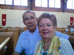 With my husband, waiting for niece's wedding to start