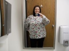My standby photo---Friday scrubs at work. 

80 lbs down.