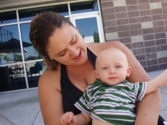 At the pool... still in my maternity bathing suit! LOL