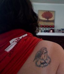 My first tattoo when I was 17...don't regret it, just not excited about it anymore lol plan on getting it covered up when I get my full back piece...who knows when that will be