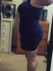 204lbs, wearing women's L/XL, size 14/16 bottom, these are the same shorts that I wore in my 195lb shots