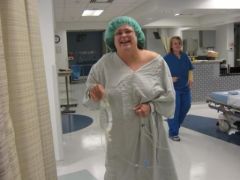 I had to go pee!! My gown was like a 10X or something and it got caught on the doorknob of the restroom... my rear end was hanging out but I had to hold my IV!!