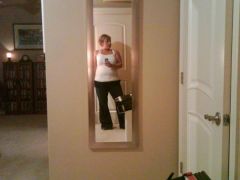 Taken this week, down 34 lbs! My new jeans I bought at Target-haven't done that since highschool :)
