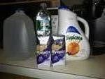 This is what I drink! I drink a gallon of water a day and I drink the bottle of water while working out...I drink 1 Myoplex in the morning and 1 after working out (2 get my 40grams of protein)...And I drink 2 glasses of orange juice to get my 4 servin