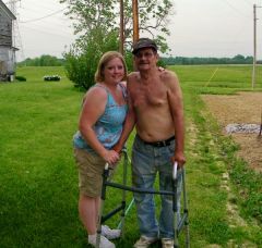 me and my grandpa 
having a cook out on the farm