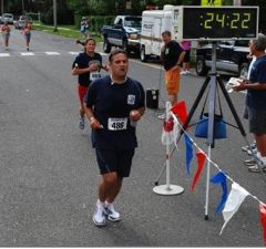 6/12/10   209 lbs
5K race official time was 24:16
