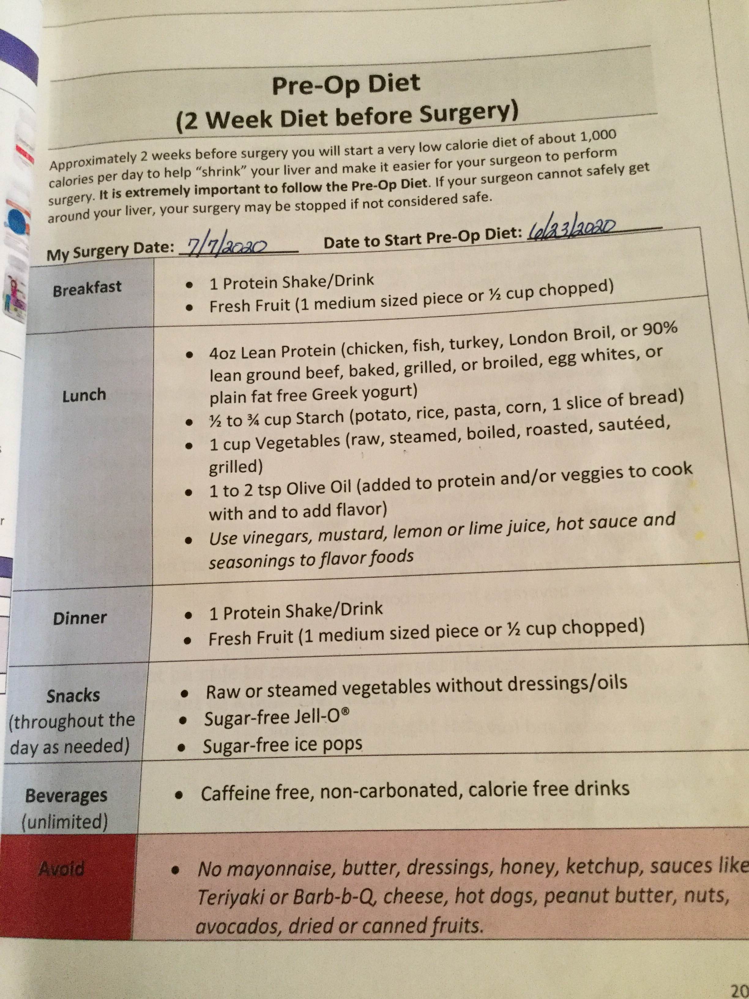 Pre op diet